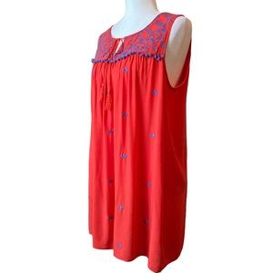 umgee Women's red sleeveless boho embroidered mini dress boho tunic, Sz M